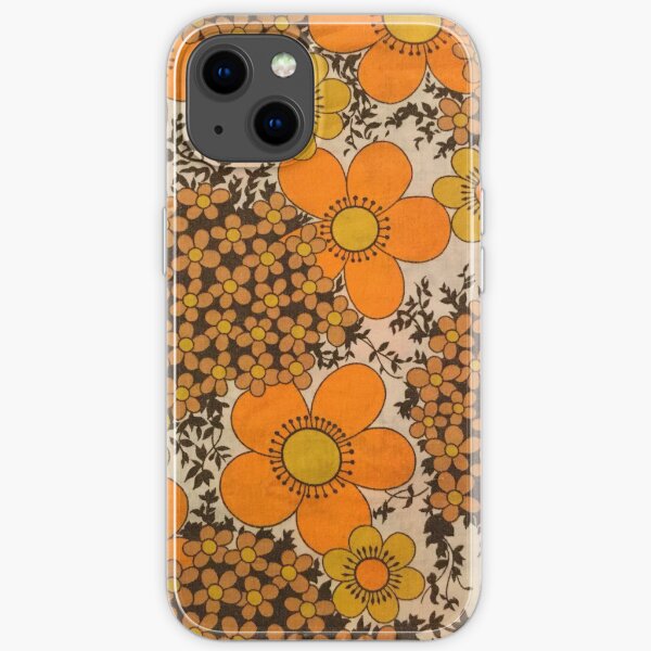 60s 70s orange floral pattern iPhone Soft Case