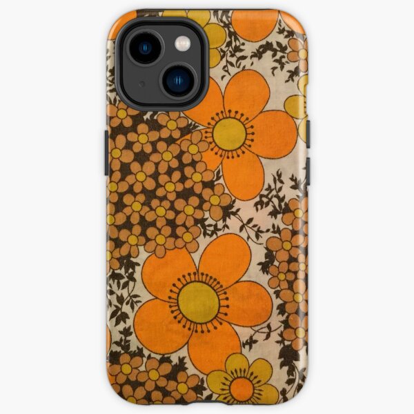 60s 70s orange floral pattern iPhone Tough Case