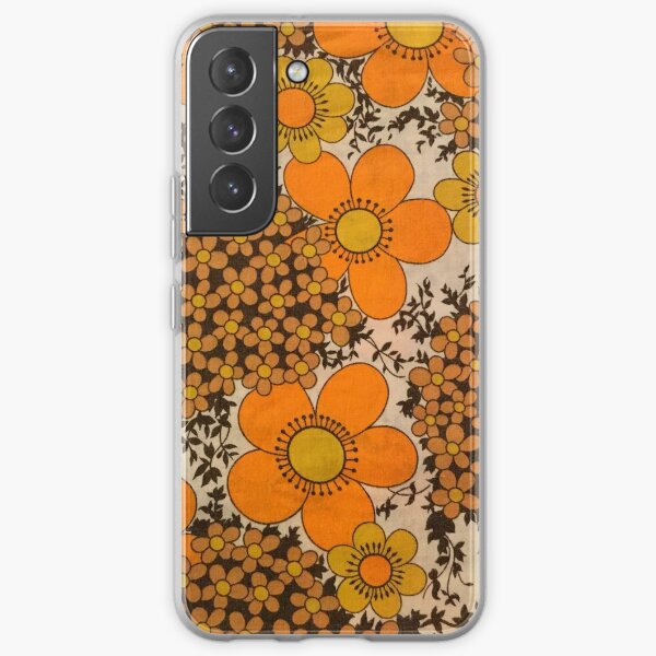 60s 70s orange floral pattern Samsung Galaxy Soft Case