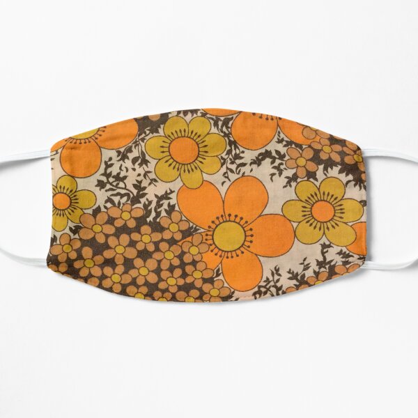 Patrón floral naranja 60s 70s Mascarilla plana