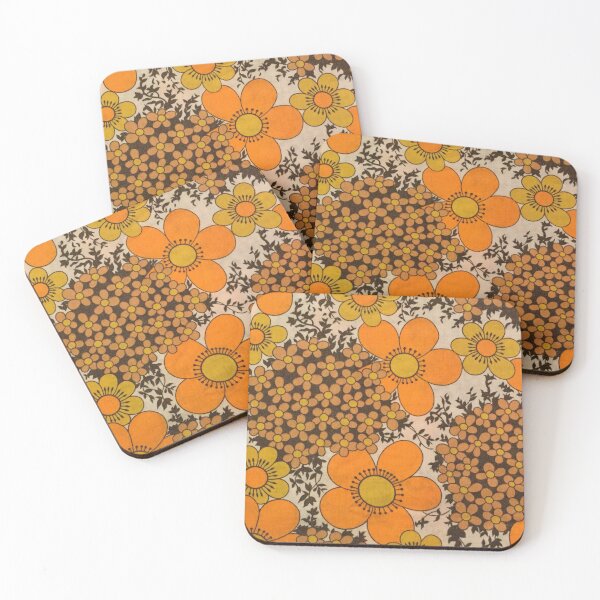 Item preview, 60s 70s orange floral pattern designed and sold by SockSandwich.