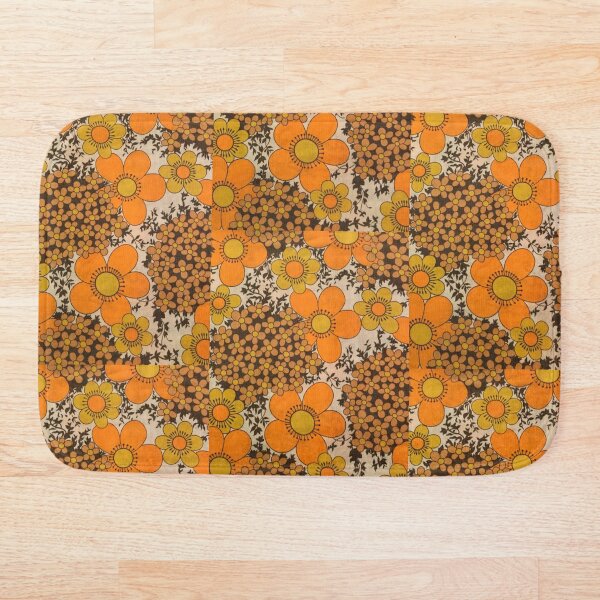 60s 70s orange floral pattern Bath Mat