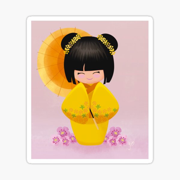 Kokeshi sosteniendo una sombrilla Pegatina