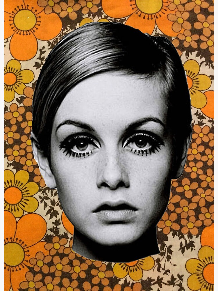 Twiggy head orange 60s 70s flowers