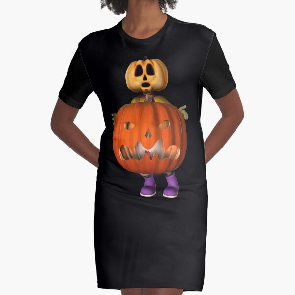 Creepy Pumpkin Man Halloween Graphic T-Shirt Dress