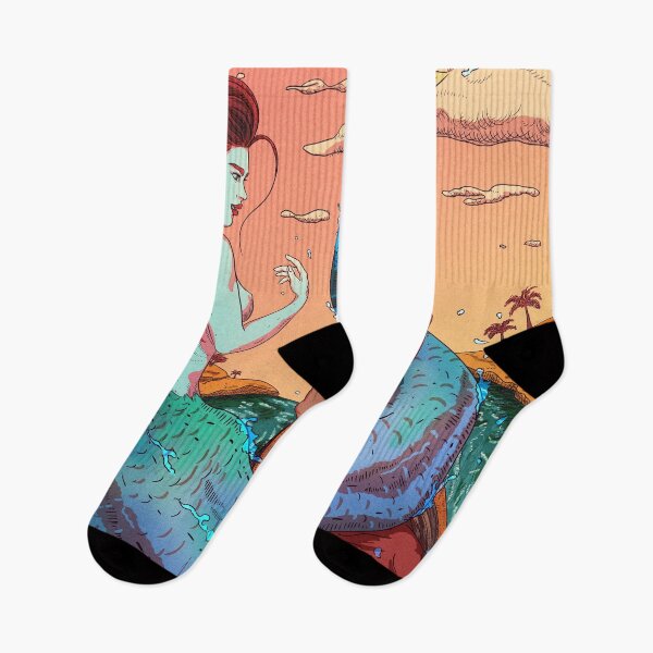 Item preview, Tropical Mermaid | Wall Art Home Decor | Reusable Facemask | Washable Face Cover | Warm Colors Drawing | Illustration designed and sold by Any Color Designs.