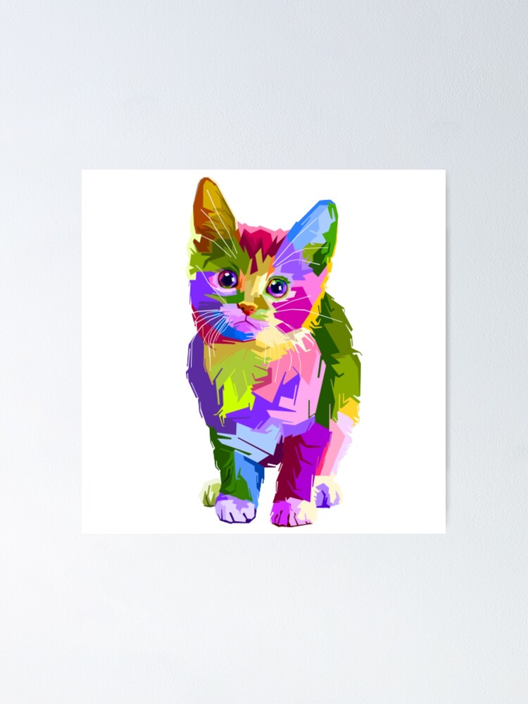 Chat Multicolore Poster By Flocrdl Redbubble