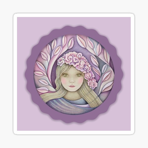 blossom girl with lilac and purple leaves and long blond hair Sticker