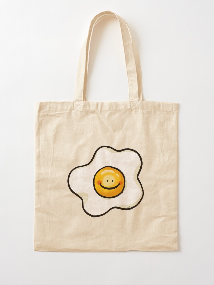 Mini Fried Eggs Print Bucket Bag, Cute Canvas Shoulder Bag