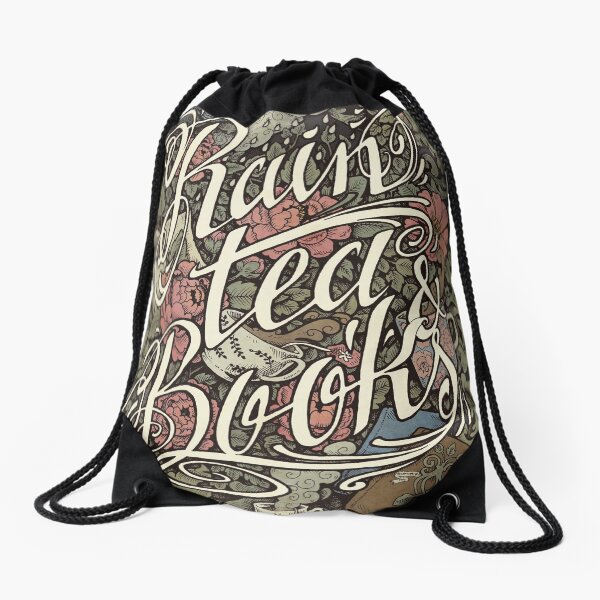 Rain, Tea & Books - Color version Drawstring Bag