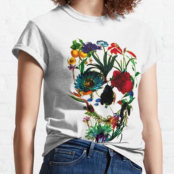 Floral Flowers Skull Women's T-shirt Hummingbird Tank Top WD225