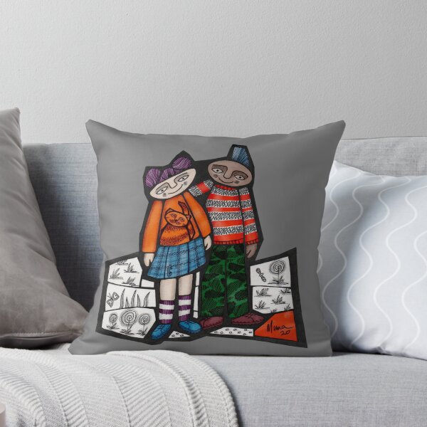 Punks in the Wild slimfit mosaic illustration Throw Pillow