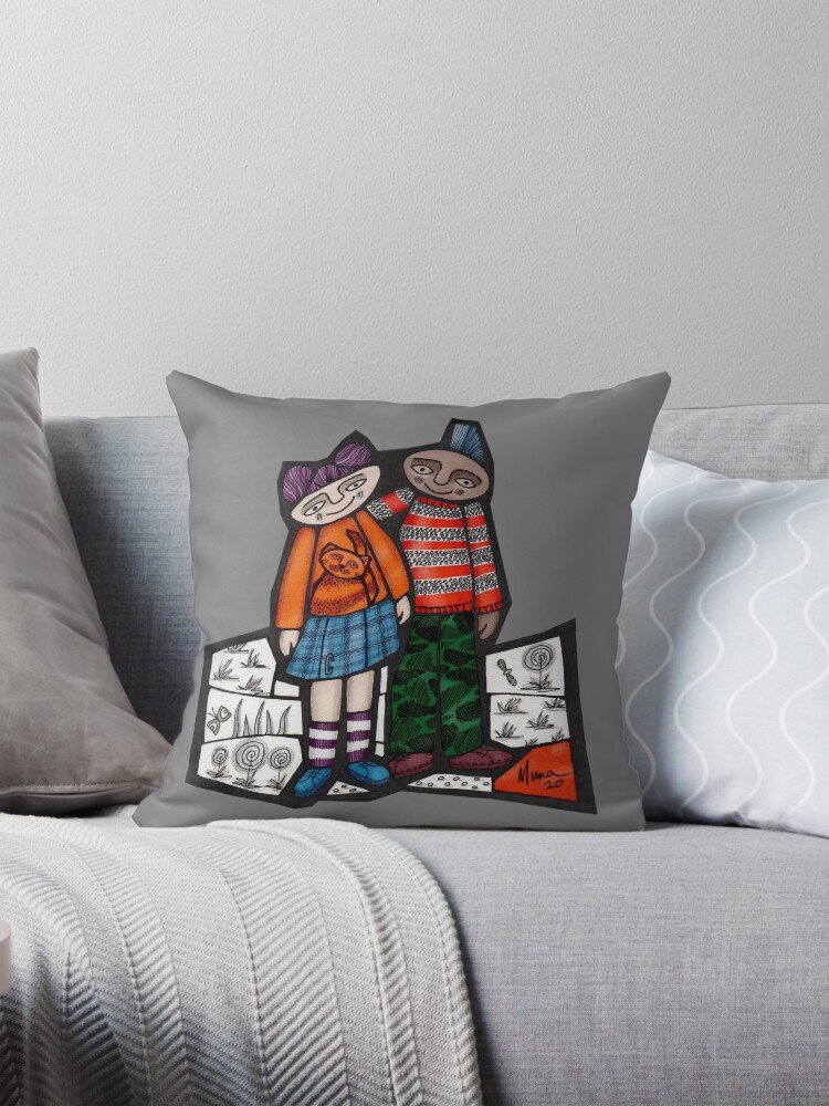 Thumbnail 1 of 4, Pillow, Punks in the Wild slimfit mosaic illustration designed and sold by MunaZuberi.