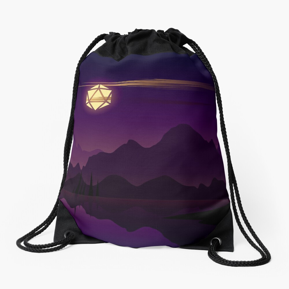 Synthwave Full Moon D20 Dice RPG Night Roleplaying Landscapes Drawstring Bag