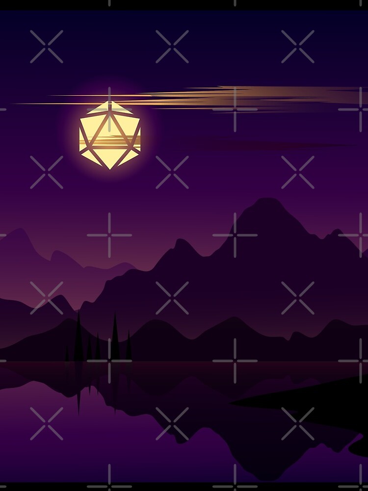 Synthwave Full Moon D20 Dice RPG Night Roleplaying Landscapes by pixeptional
