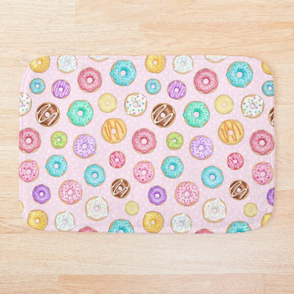 Item preview, Scattered Rainbow Donut on pale spotty pink - repeat pattern designed and sold by HazelFisher.