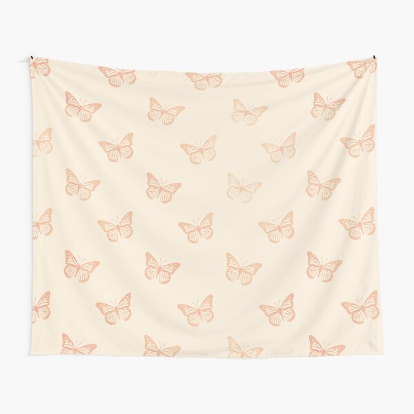 Minimalist Monarch Butterflies in Coral and Yellow Cream Tapestry
