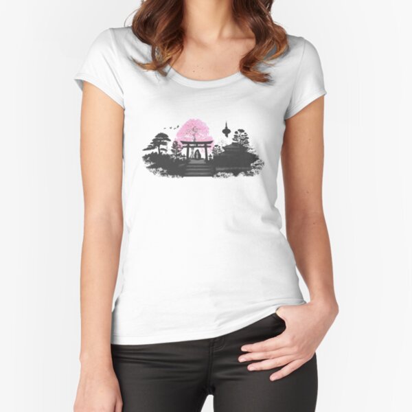 Sakura - Kyoto Japón Camiseta entallada de cuello ancho
