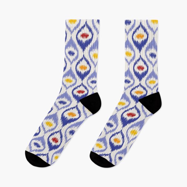 Item preview, Ikat pattern, blue ogee shapes with red, yellow, orange designed and sold by Slanapotam.
