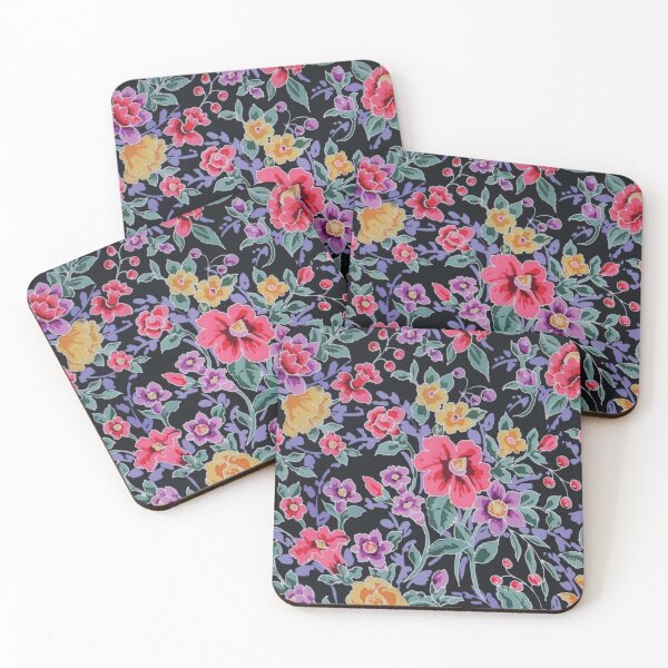 Item preview, Pretty Flowers Tossed on Black Ground designed and sold by Leslie Rogers Todder.