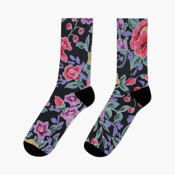 Item preview, Pretty Flowers Tossed on Black Ground designed and sold by Leslie Rogers Todder.