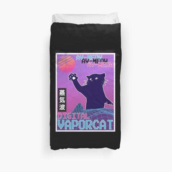 Vaporwave Aesthetic Style 80s Synthwave Cat Cat Duvet Cover