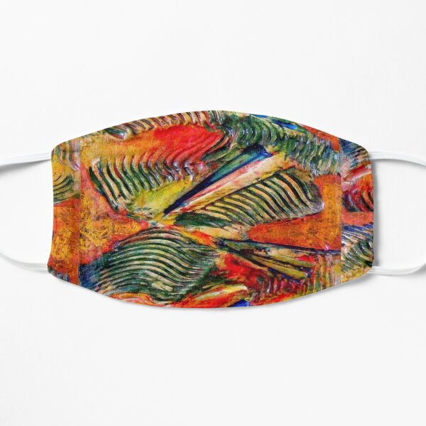 ABSTRACT RED AND GREEN SWIRLING PALM WAVES Flat Mask
