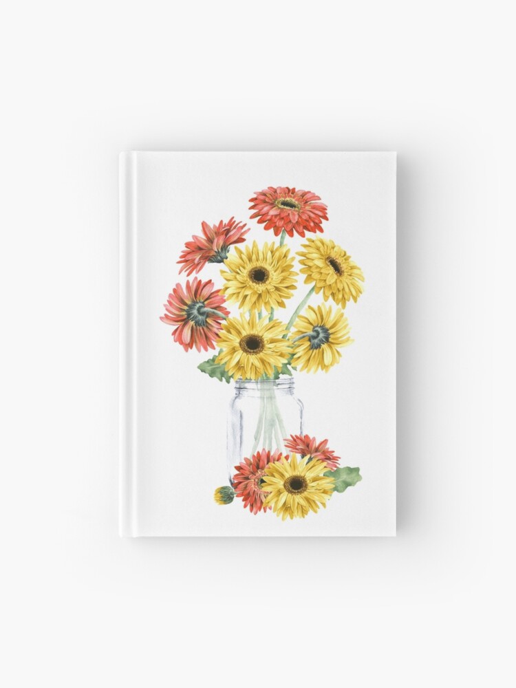 Cuaderno de tapa dura «Acuarela Rojo Amarillo Gerbera Margarita Tarro  Masón» de ColorFlowArt | Redbubble