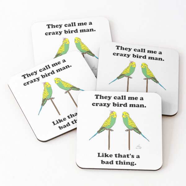 Item preview, Crazy Bird Man with Budgies designed and sold by Laughing Parrot Studio.
