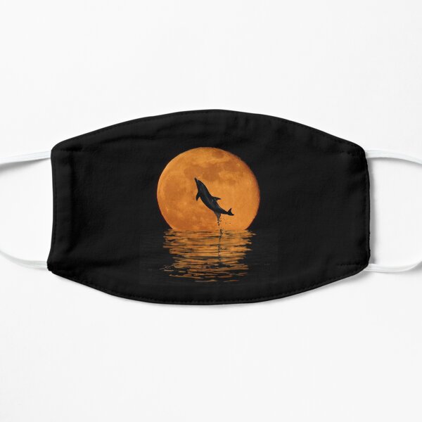 Delfin springt im Mond (orange) Flache Maske