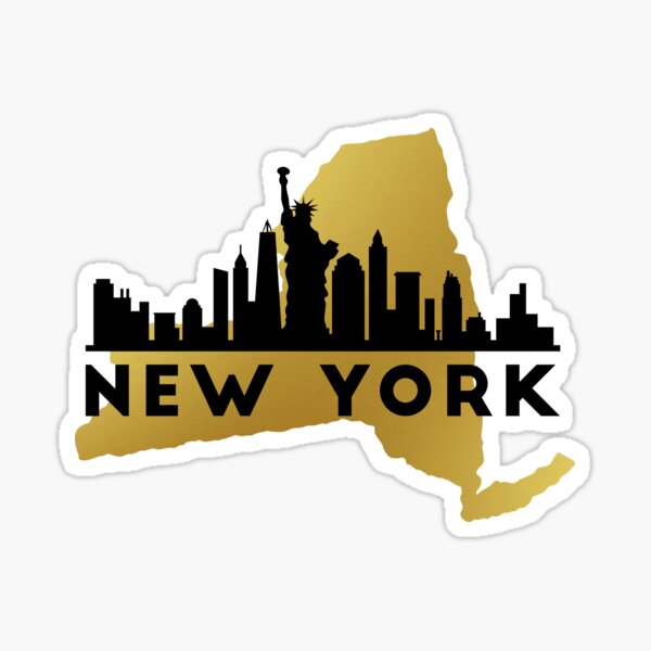New York State Map and City Skyline T-Shirt Sticker