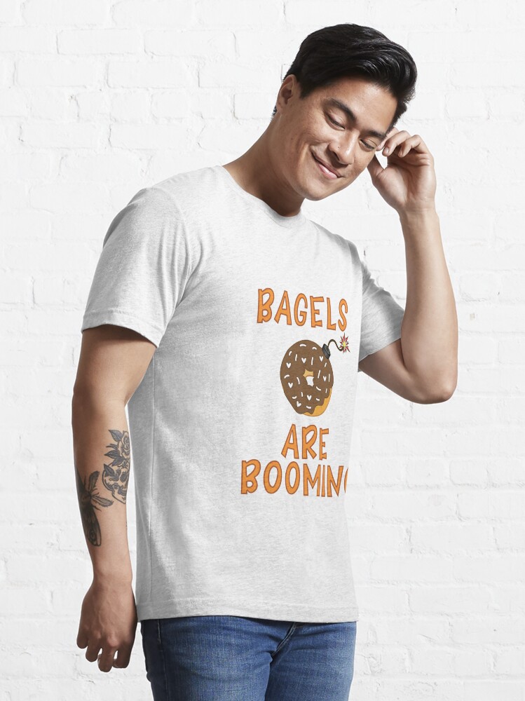 Bagels are booming, Funny shirt meme, Cool Gift for Men, Bagel lovers,  Present for fathers day, Slim Fit Throw Pillow for Sale by Annona