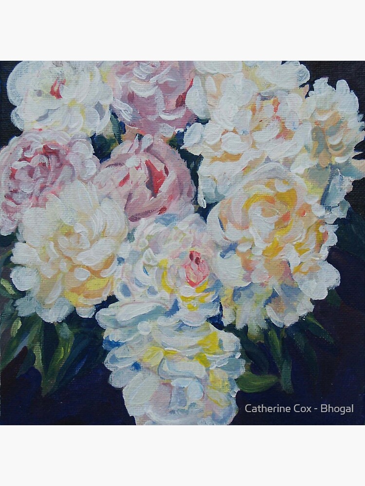 A floral bouquet painting of white, cream and pink peonies.  'Serenity' painted on canvas by Starsthatshine