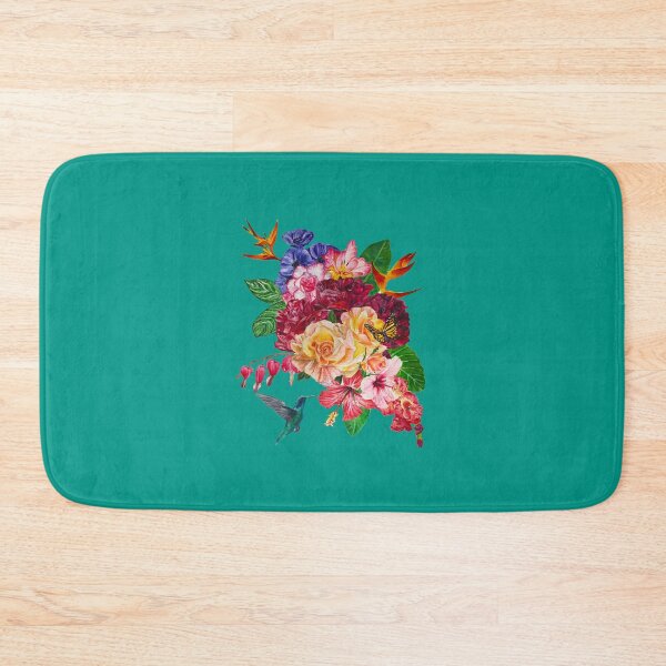 Item preview, Tropical Flowers with Hummingbird, Teal designed and sold by EmilyDewsnap.