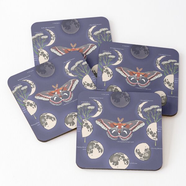 Item preview, Moth, yarrow and moon art print designed and sold by Oleander Schweiger.