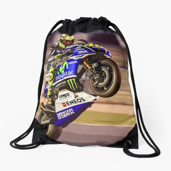 Valentino Rossi making a wheelie 3 Abstract Drawstring Bag