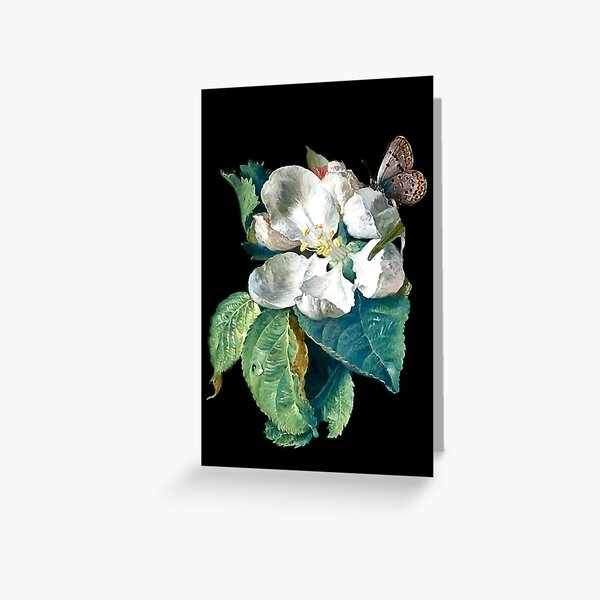 Item preview, WHITE FLOWER WITH BUTTERFLY IN BLACK Flemish Floral designed and sold by BulganLumini.