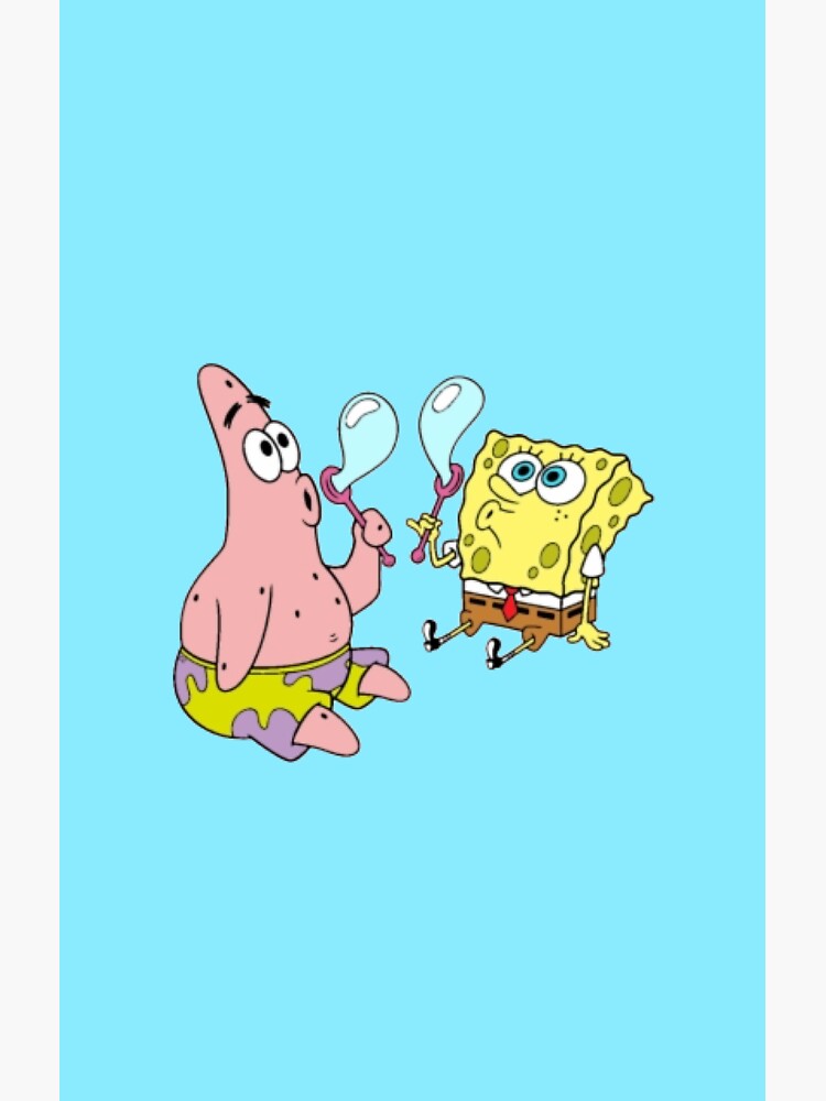 "Spongebob and Patrick blowing bubbles blue " Sticker for Sale by