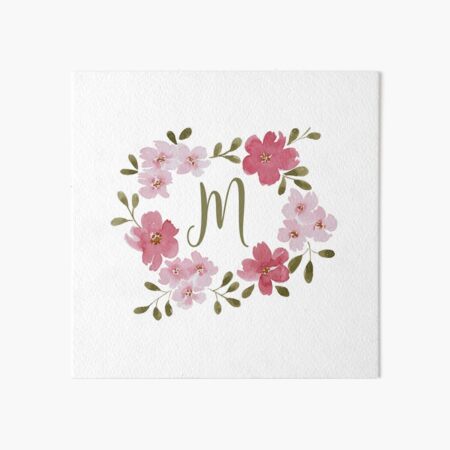 Personalized Monogram Initial Letter M Floral Wreath Artwork Canvas Print  by ABA2Life