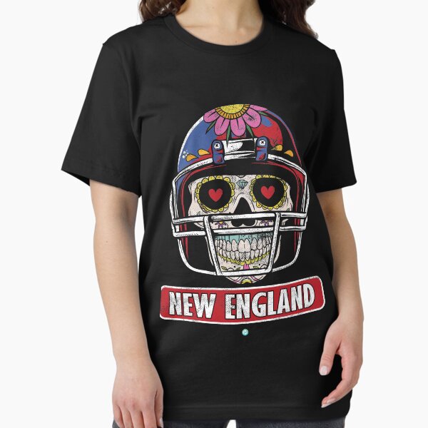Vista previa del artículo con la obra «Fútbol americano: regalo de fútbol con calavera de Nueva Inglaterra», diseñado y vendido por woormle.