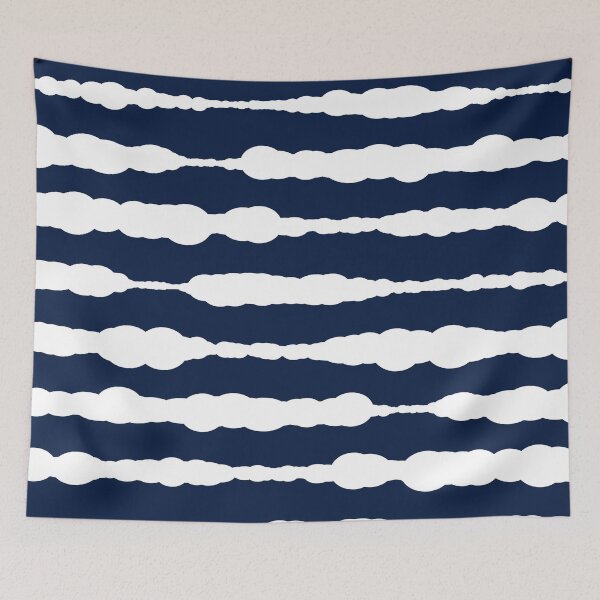Item preview, Macramé Stripes Minimalist Pattern in White and Nautical Navy Blue designed and sold by kierkegaard.