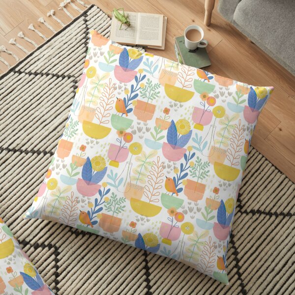 Oiseaux et fleurs Coussin de sol