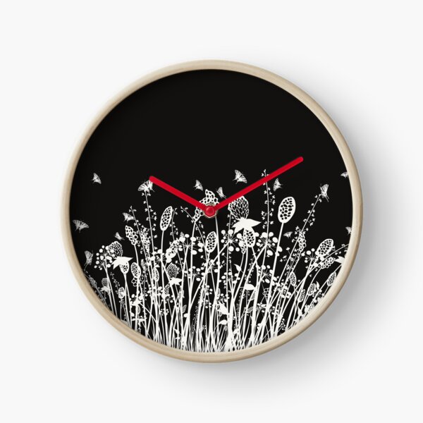 Summer Flowers Linocut White Clock