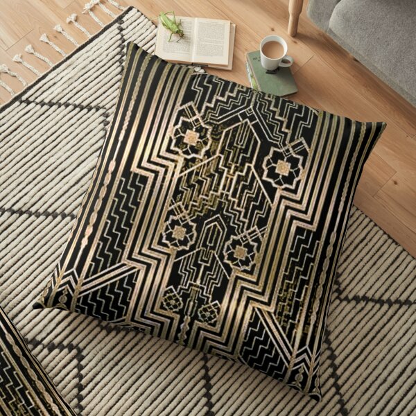 Art Nouveau,gold,black,art deco,vintage,victorian,belle époque,metallic design,bronze,chic,elegant, Floor Pillow
