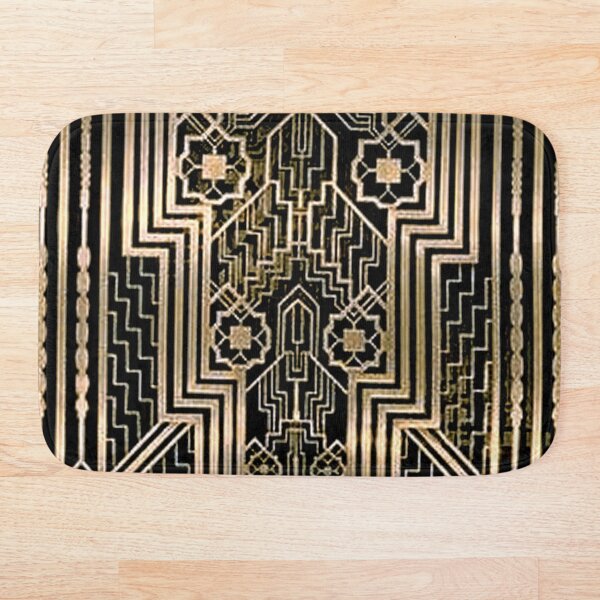 Art Nouveau,gold,black,art deco,vintage,victorian,belle époque,metallic design,bronze,chic,elegant, Bath Mat