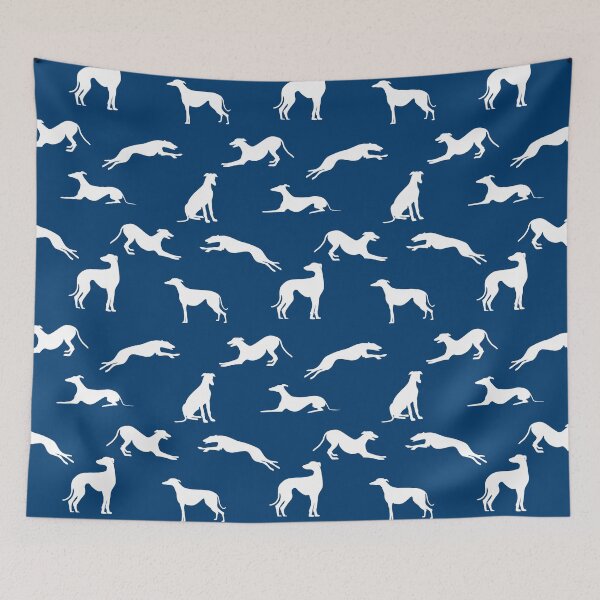 Aperçu de l'œuvre Greyt Greyhound Silhouettes - Blanc sur 003A6F créée et vendue par GreytGraphicals.