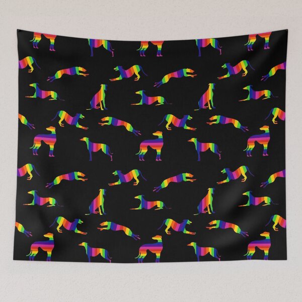 Aperçu de l'œuvre Greyt Greyhound Silhouettes - Gris arc-en-ciel sur fond noir créée et vendue par GreytGraphicals.