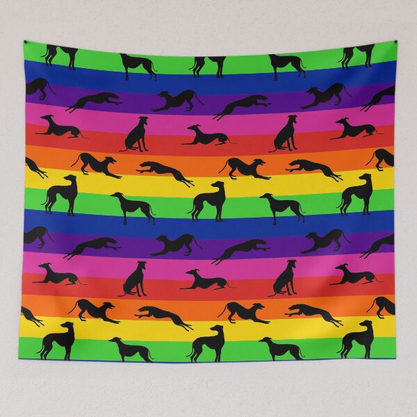 Aperçu de l'œuvre Greyt Greyhound Silhouettes - sur arc-en-ciel - horizontal créée et vendue par GreytGraphicals.