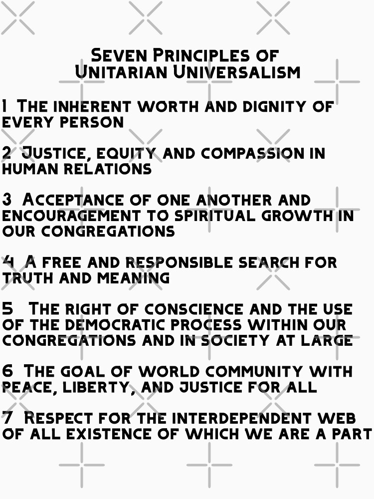  uu seven principles of unitarian universalism in black and white t