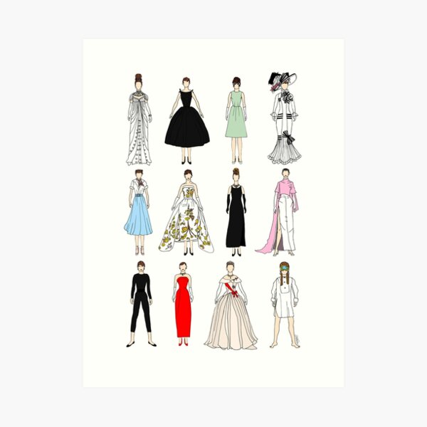 Outfits of Audrey Fashion Art Print